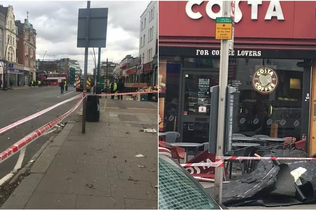 Storm Doris: Emergency services surround Kilburn High Road as roof of Costa Coffee tears off